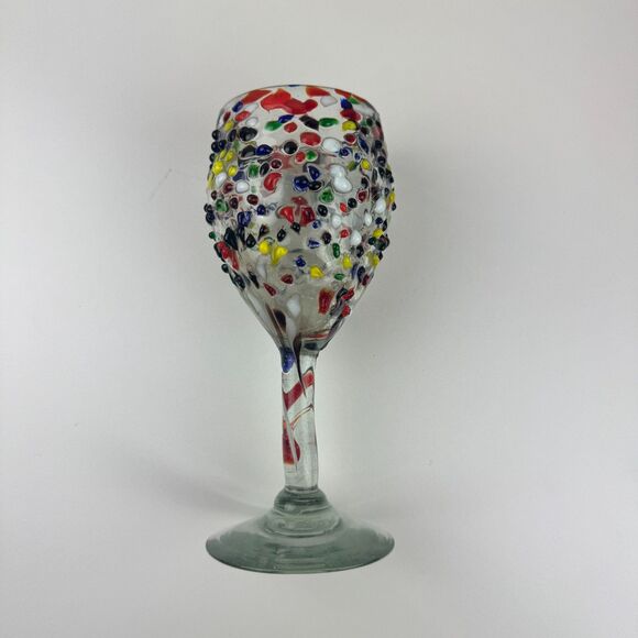 Hand Blown Colorful Textured Confetti Ball Wine Glass Mexican Glasses Lot of 3 - Picture 7 of 7